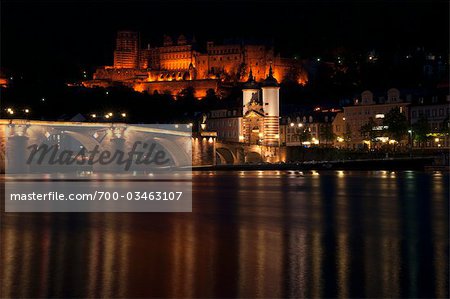 View of Heidelberg Castle at Night, Heidelberg, Baden-Wurttemberg, Germany