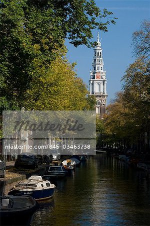 Canal view with Zuiderkerk (the southern church), Amsterdam.
