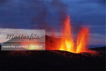 Molten lava erupts from Eyjafjallajokull, Fimmvorduhals, Iceland