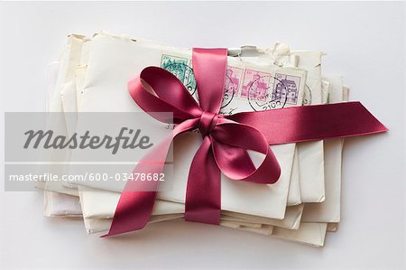 Stack of Letters Tied With Ribbon