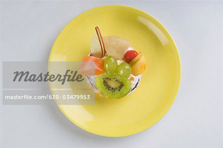 Close-up of fruit tart in a plate