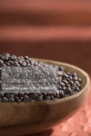 Black mustard seeds in a ladle