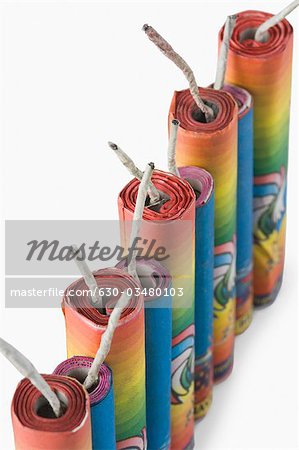 Close-up of firecrackers in a row