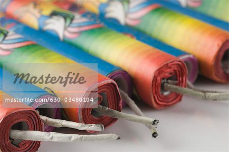 Close-up of firecrackers in a row