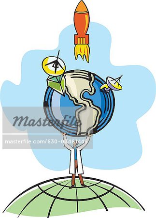 Conceptual image of scientist holding the earth