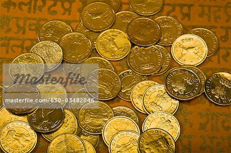 Close-up of Indian coins