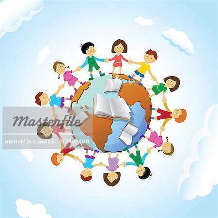 Chain of schoolchildren around the globe