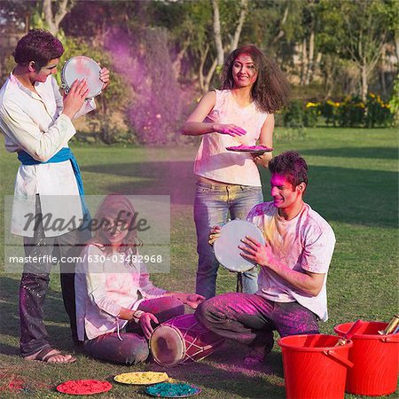 Friends celebrating Holi