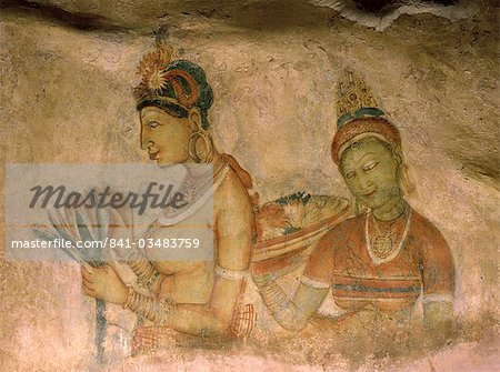 Murale à Sigiriya, Ve siècle rock citadel, patrimoine mondial UNESCO, Sri Lanka, Asie