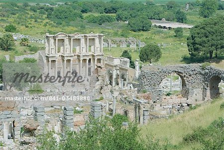 Bibliothèque de Celsus, vue surélevée, Ephèse, Anatolie, Turquie, Asie mineure, Eurasie