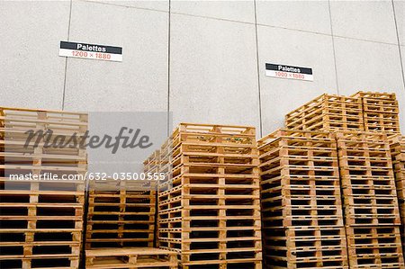 Wood pallets stored at industrial plant