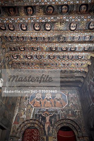 Some of Ethiopia's finest ecclesiastical artwork adorns the walls of Debre Berhan Selassie Church, Gondar, Ethiopia, Africa