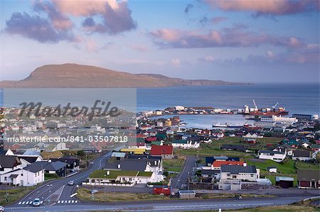 Torshavn and harbour, Nolsoy in the distance, Streymoy, Faroe Islands (Faroes), Denmark, Europe