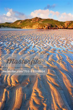 Ondulations de sables sur la plage à l'aube, Isle of Lewis, Écosse