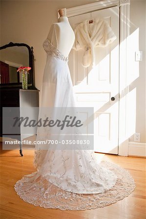 Wedding Gown on Mannequin in Home