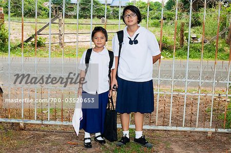 Two Sisters Going to School, Ubon Ratchathani Province, Thailand