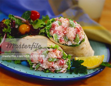 Lobster Salad in a Tortilla with Side Salad