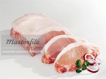Loin of pork, whole and cut into chops
