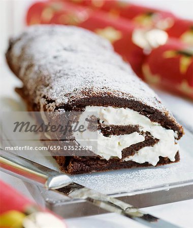 Chocolate sponge roulade for Christmas