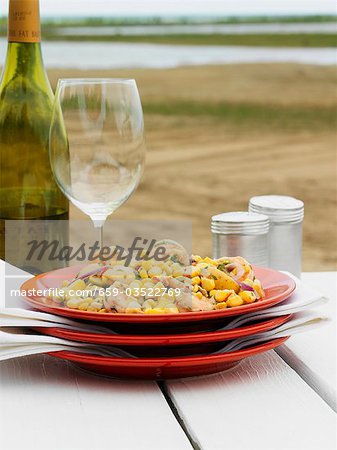 Salade de maïs doux et crevettes au vin blanc