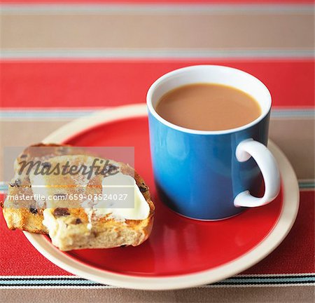 Toasted teacake with tea (UK)