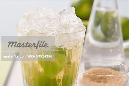 Caipirinha with lime and cane sugar