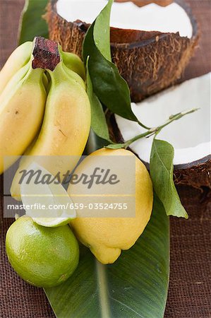 Zitronen, Limetten, Bananen und Kokosnuss