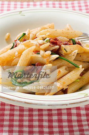 Penne with dried tomatoes and pine nuts