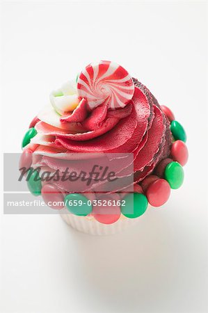 Cupcake, decorated with Christmas sweets