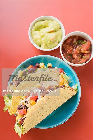 Vegetable tacos, guacamole, salsa (Mexico)