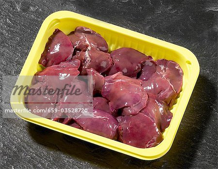 Chicken livers in plastic container