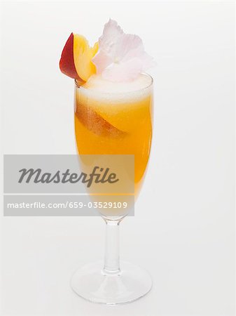 Peach and sparkling wine cocktail