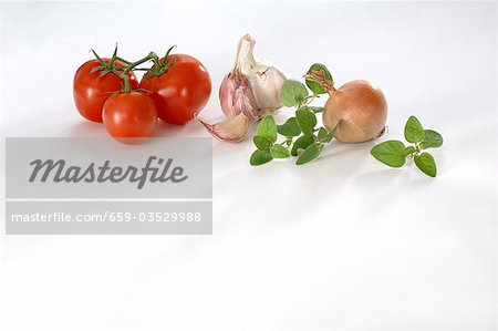 Tomatoes, garlic, onion and marjoram