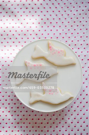 Three Dove Cookies with White and Pink Icing