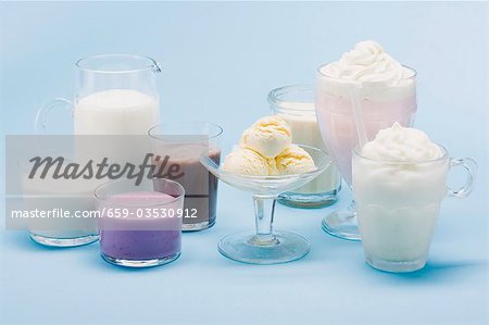 Assorted milkshakes, smoothies, ice cream and milk