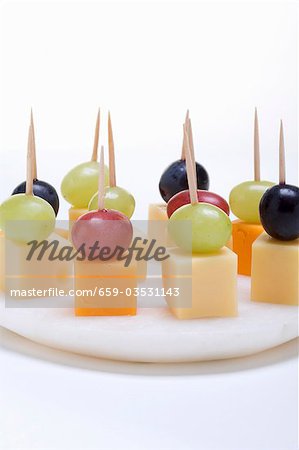 Cheese and grapes on cocktail sticks