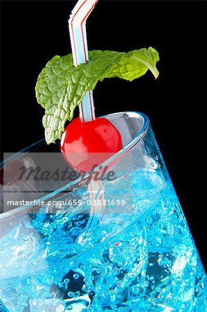 Maraschino Cherry and Mint Garnish in Oasis Cocktail