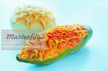 Sculpté de melon et de papaye, Thaïlande