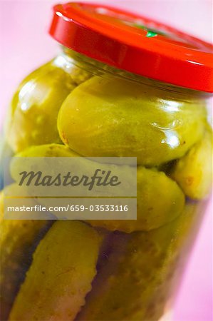 Pickled gherkins in jar
