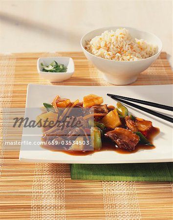 Sweet and sour beef with rice