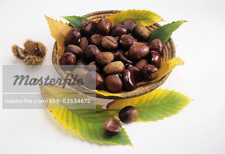 Sweet chestnuts in a small basket