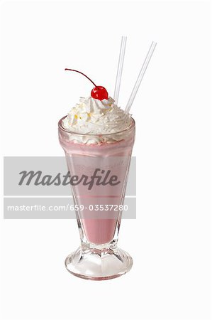 Strawberry shake with cream and cherry Strawberry shake with cream and cherry