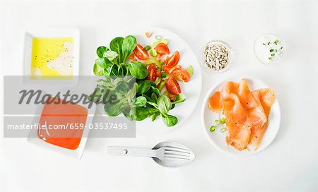 Various salad ingredients (overhead view)