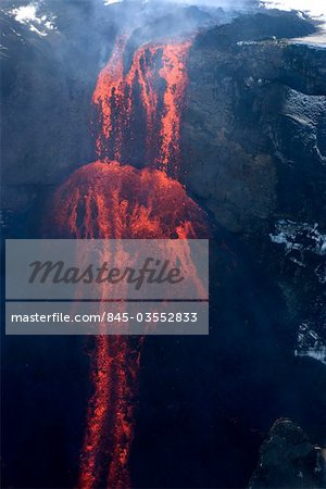 Lava from Eyjafjallajokull volcano flowing down mountainside, Southern Iceland Lava from Eyjafjallajokull volcano flowing down mountainside, Southern Iceland