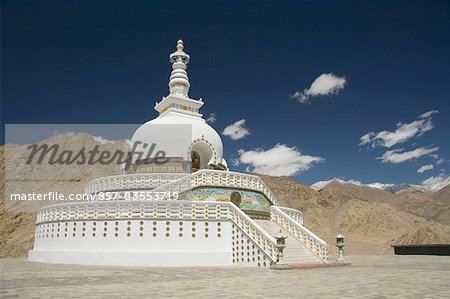 Stupa on a landscape, Shanti Stupa, Leh, Ladakh, Jammu and Kashmir, India