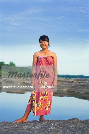 Girl Standing by Pond, SamPanBok, Ubon Ratchathani Province, Thailand