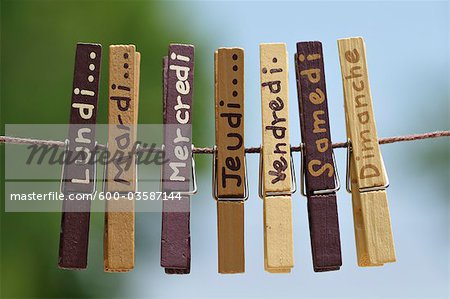 Clothes Pins with Days of the Week on Them