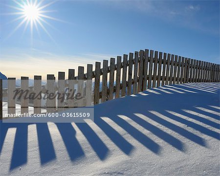 Zaun im Schnee, Steinplatte, Waidring, Tirol, Österreich