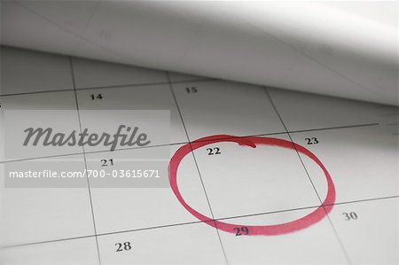 Calendar with Date Circled in Red
