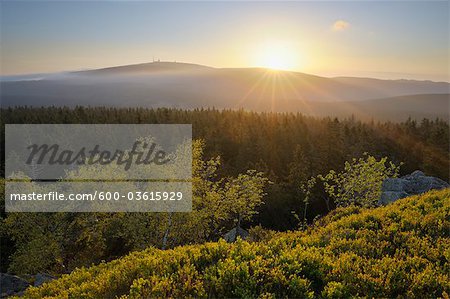 Brocken Mountain View du sommet Achtermann, Parc National du Harz, Basse-Saxe, Allemagne